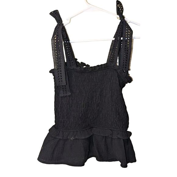 NEW Anthropologie eri + ali Stephanie Smocked Eyelet Lace Tie Peplum Black XS - Picture 2 of 7